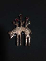 Sand cast Bronze Brooch with 3 synthetic rubies "Forrest creature"