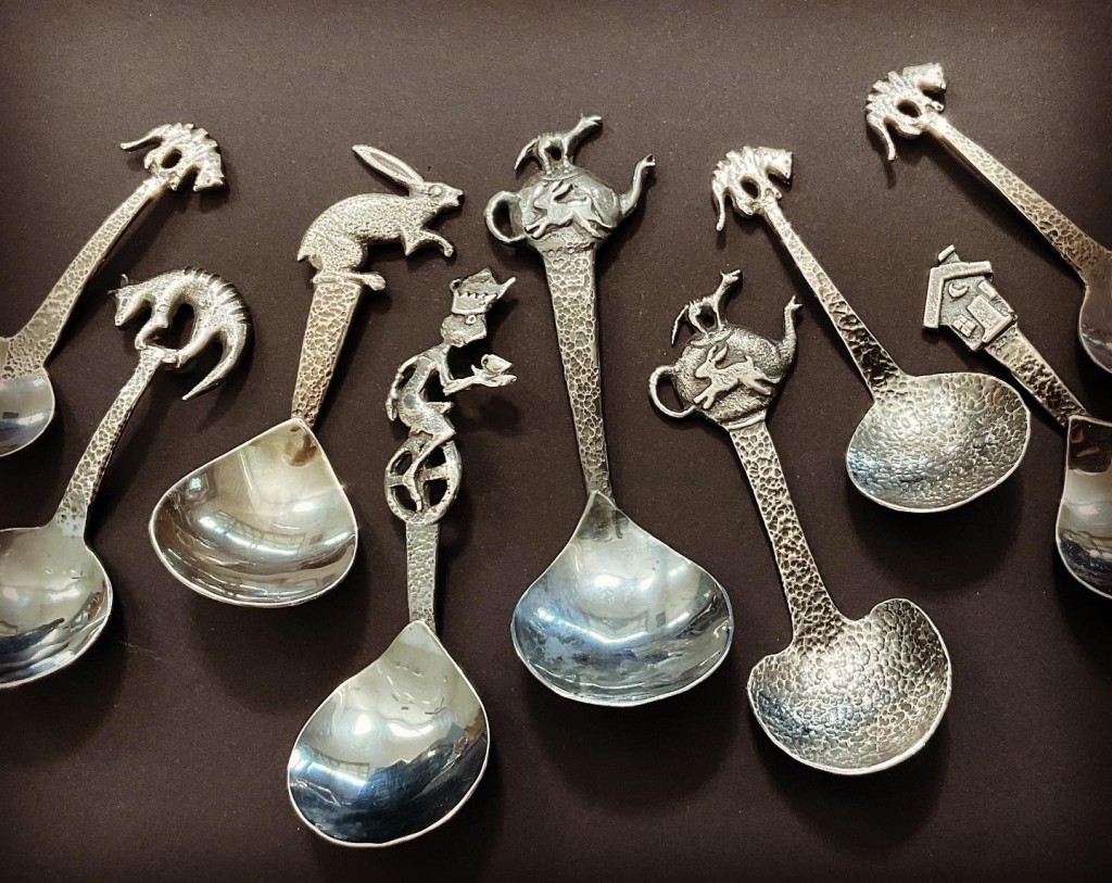 Sterling silver Tea Caddy Spoons..Sandcastle, forged and fabricated