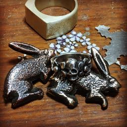 Remembered always... Ring Silver Memento Mori Pictured here with Spring Hares to remind us always of renewal.