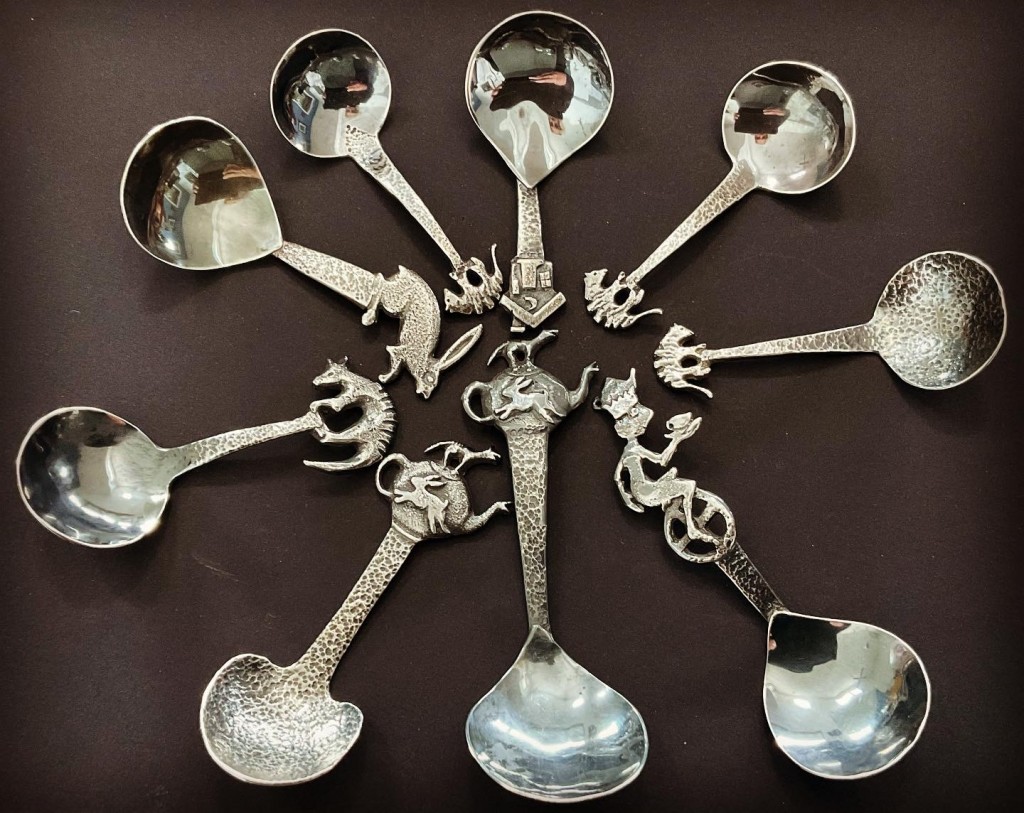 Sterling silver Tea Caddy Spoons..Sandcastle, forged and fabricated