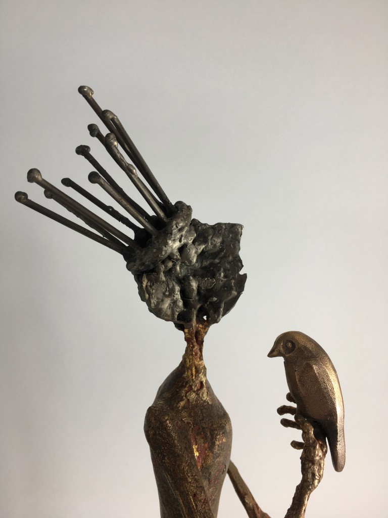 A little bird told me ...(Detail) Steel, Sand cast Bronze, concrete, metal foil , Sculpture